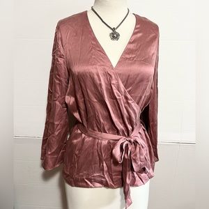 L’AGENCE Silk Wrap holiday Blouse with flare sleeves size S/P Pink Rose